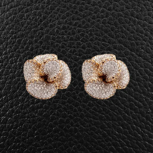 Custom engraved charm earrings for sentimental gifts-White & Brown Diamond Flower Earrings