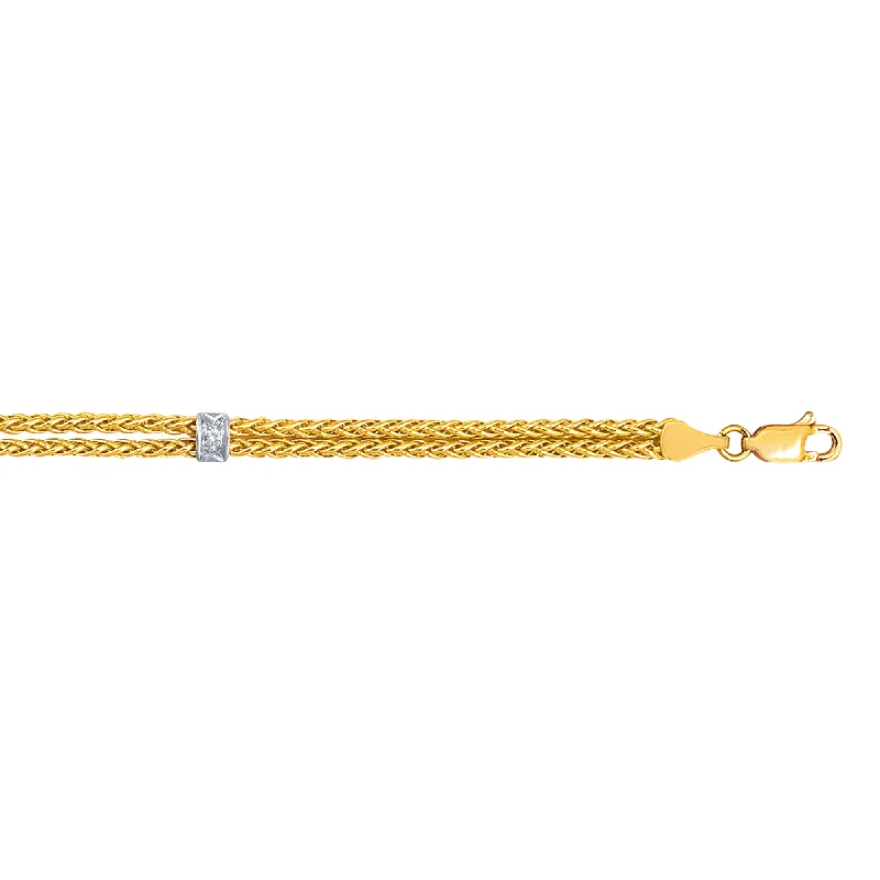 Boho leather wrap bracelets for free-spirited style-14K Gold .03ct Diamond Station Wheat Chain Bracelet