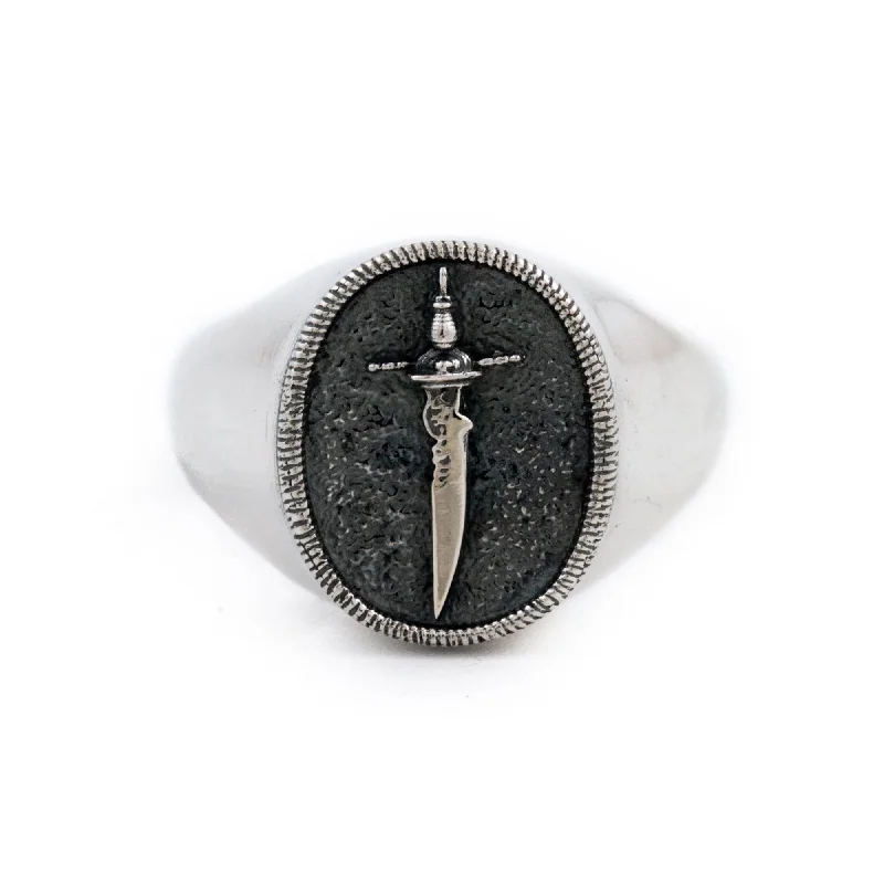 Custom initial signet rings for personalized style-Silver "Cutlass" Signet