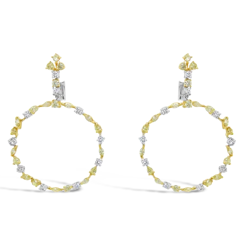 Custom charm drop earrings for a unique flair-Yellow & White Diamond Circle Dangle Earrings