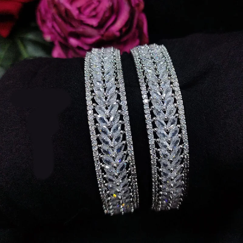 Open cuff bangles for chic simplicity-Akruti Collection Silver Plated American Diamond Bangle Set