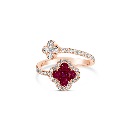 Custom promise rings for thoughtful gifts-Ruby & Diamond Clover Bypass Ring