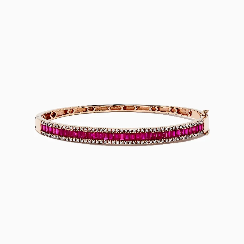 Eco-conscious bracelets for sustainable fashion-Ruby Royale 14K Rose Gold Ruby and Diamond Bangle, 3.93 TCW