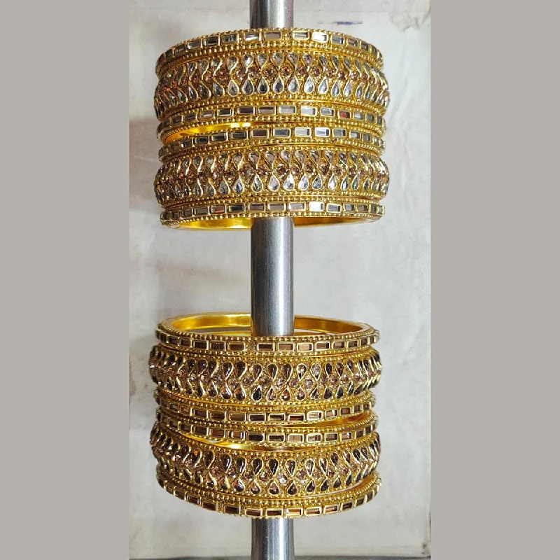 Boho bangles for free-spirited accessories-Kiran Bangles Kundan Stone Bangles Set