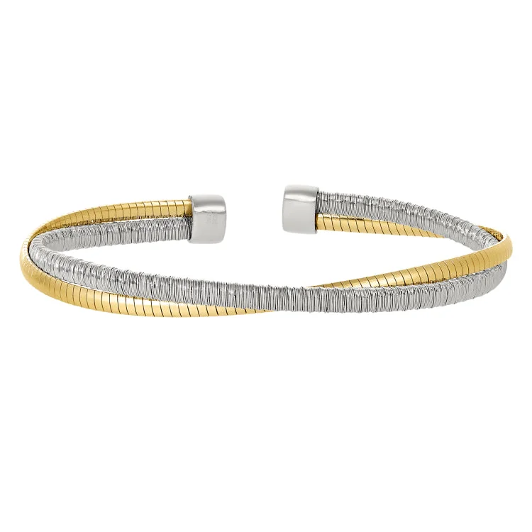 Adjustable gemstone bracelets for custom fit-Rhodium Finish Sterling Silver and Gold Finish Omega Twist Cuff Bracelet