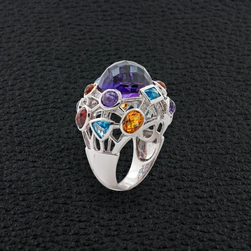 Statement gemstone rings for bold fashion-Amethyst & Gemstone Cocktail Ring