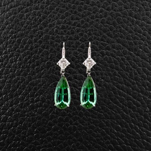 Handmade silver earrings for unique beauty-Green Tourmaline & Diamond Earrings