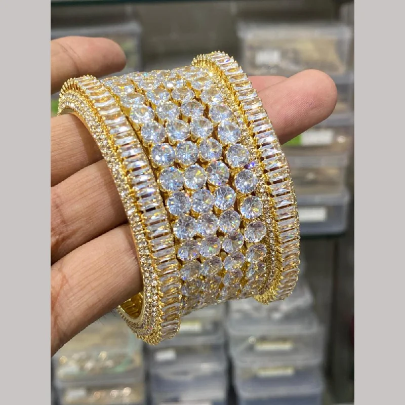 Vintage gold bangles for antique charm-Hira Collections Gold Plated American Diamond Bangles Set