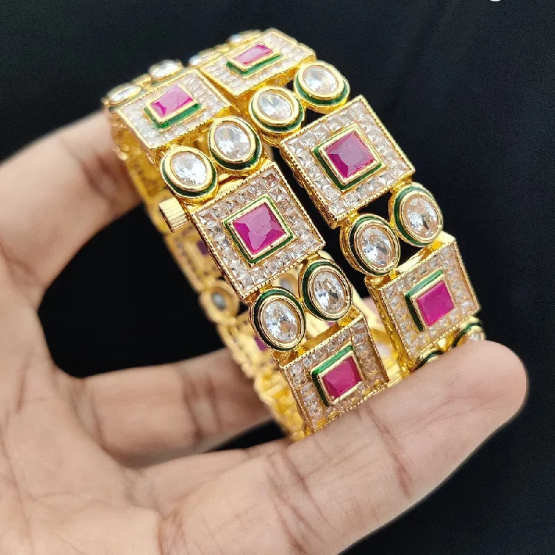 Ethnic bangles for cultural fashion-Jewel Addiction Gold Plated Kundan Openable Bangles Set