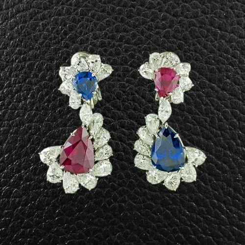 Swarovski crystal earrings for sparkling sophistication-Sapphire, Ruby & Diamond Earrings