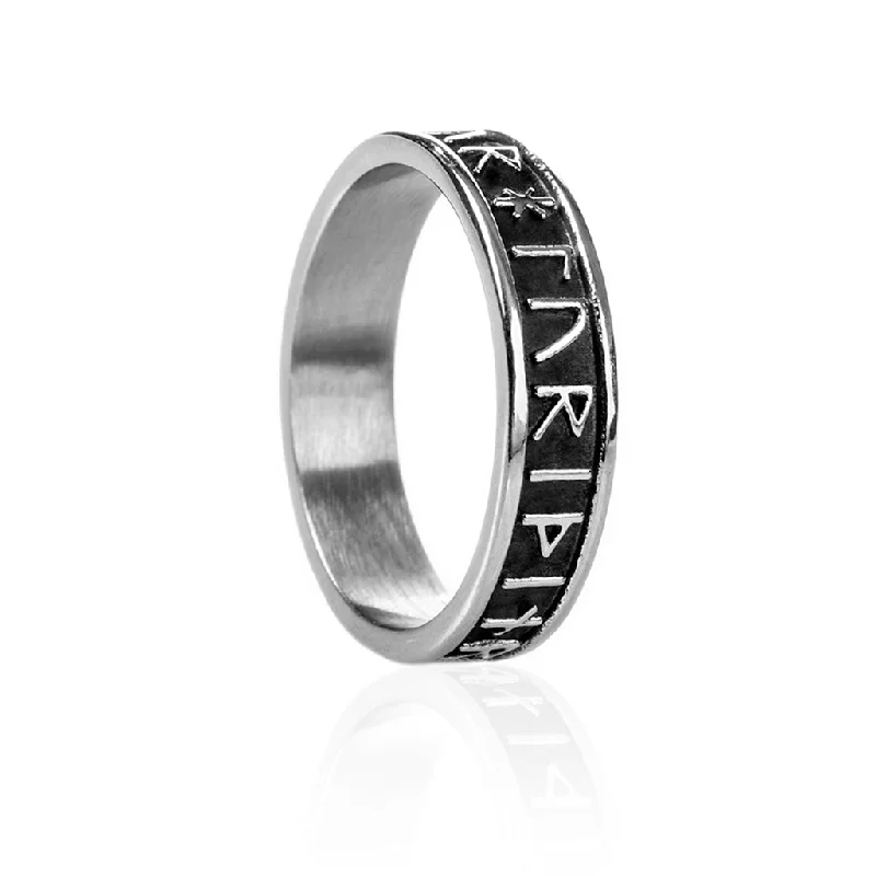 Vintage wedding rings for nostalgic charm-Thor Rune Band Ring, Stainless Steel