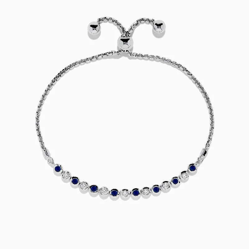 Colorful beaded bracelets for playful designs-Royal Bleu 14K White Gold Sapphire and Diamond Bolo Bracelet