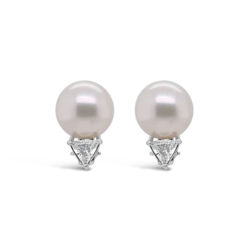 Art deco earrings for vintage-inspired glamour-South Sea Pearl & Diamond Earrings