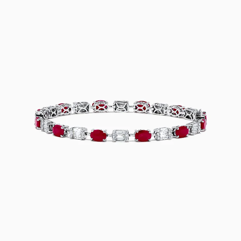 Bangle bracelets for elegant wrist wear-Ruby Royale 14K White Gold Ruby and Diamond Tennis Bracelet