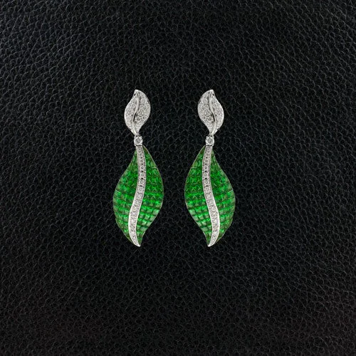 Personalized couple’s earrings for matching styles-Tsavorite & Diamond Dangle Earrings