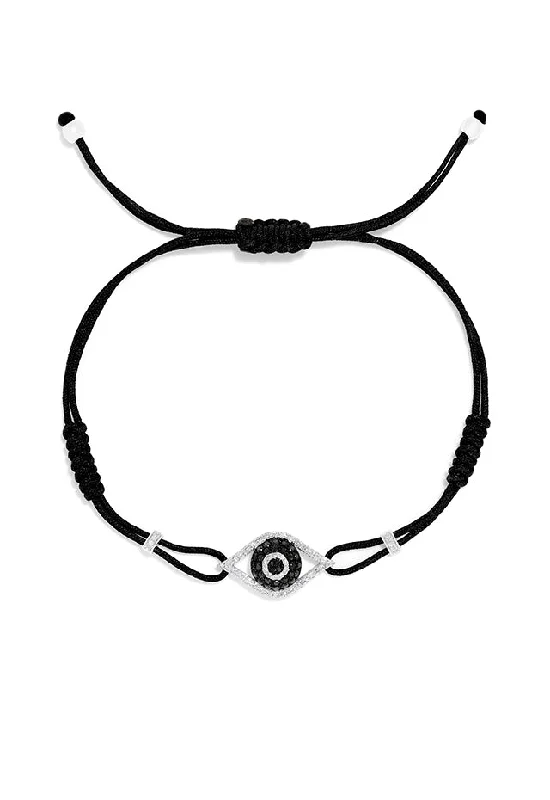 Adjustable charm bracelets for a perfect fit-Novelty White Gold Black & White Diamond Evil Eye Bracelet, 0.43 TCW