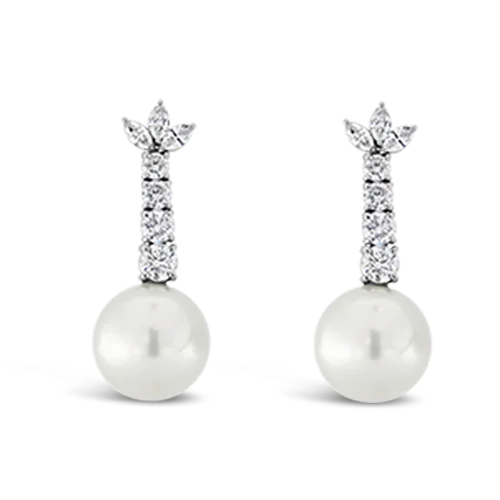 Chunky statement earrings for bold fashion-Pearl & Diamond Dangle Earrings