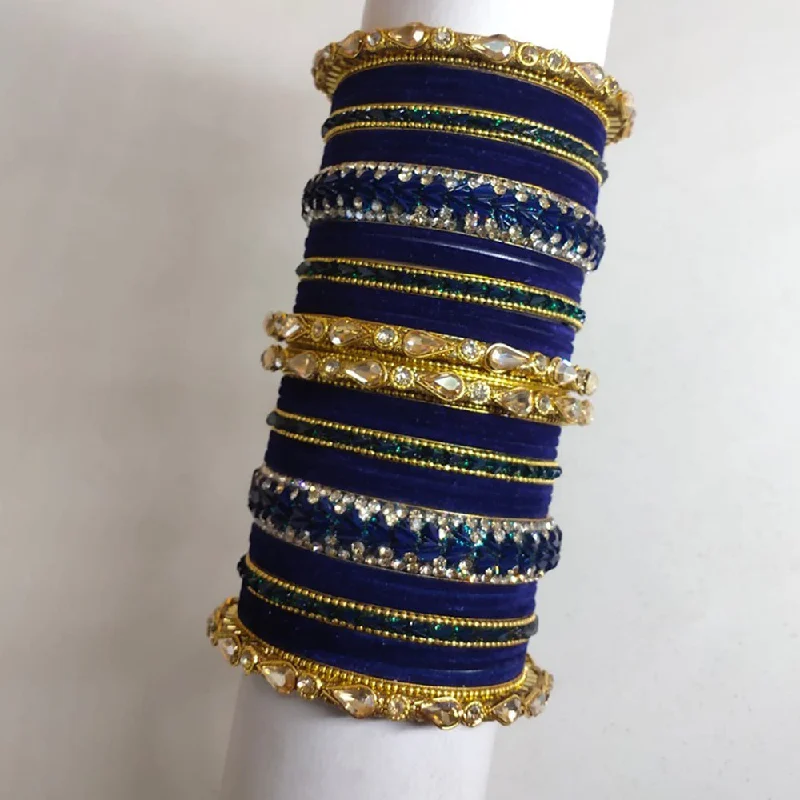 Set of bangles for coordinated fashion-Akruti Collection Gold Plated Crystal Stone And Velvet Bangle Set