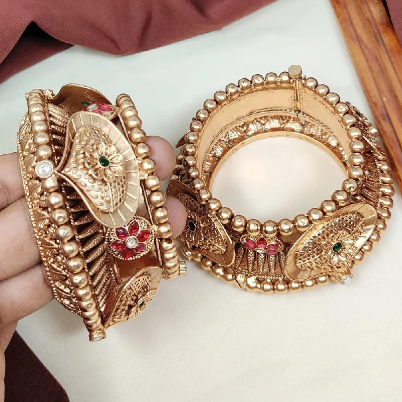 Elegant bangle bracelets for formal events-Manisha Jewellery Gold Plated Kundan Stone Openable Bangle Set