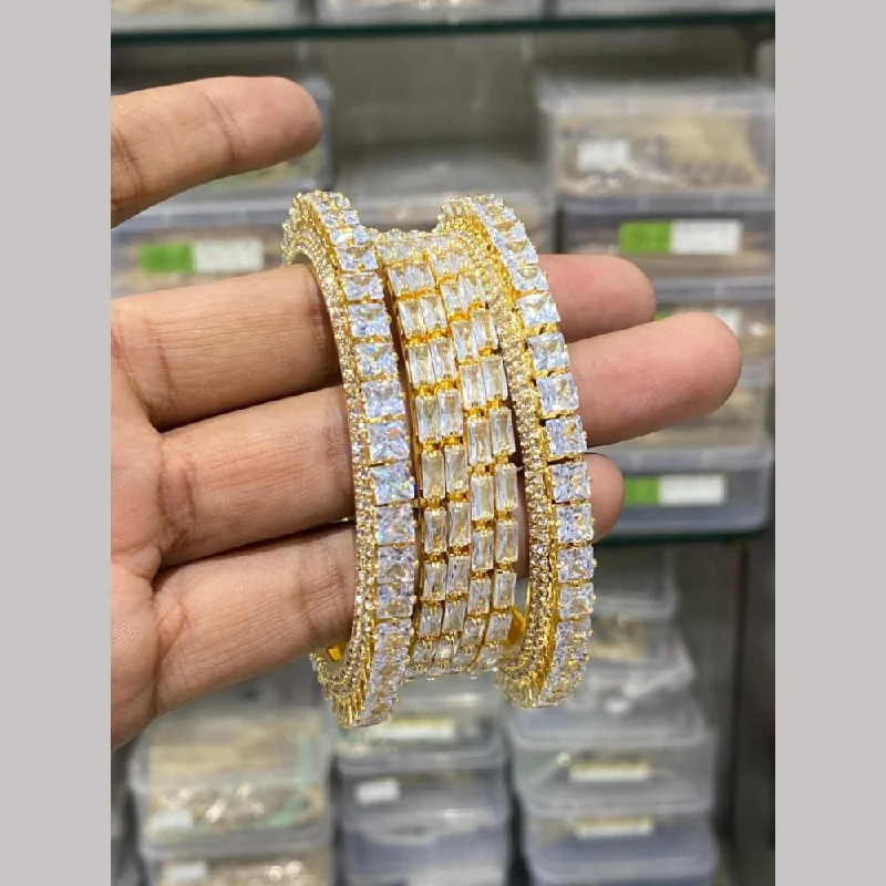 Elegant bangle bracelets for formal events-Hira Collections Gold Plated American Diamond Bangles Set