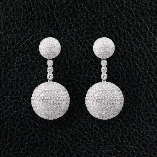 Adjustable stud earrings for a comfortable fit-Diamond Ball Dangle Earrings