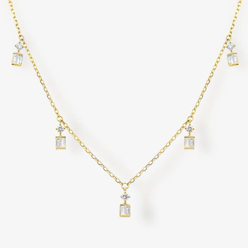 Double-layered necklaces for on-trend fashion-0.40CT Baguette & Round Drops By The Yard Necklace