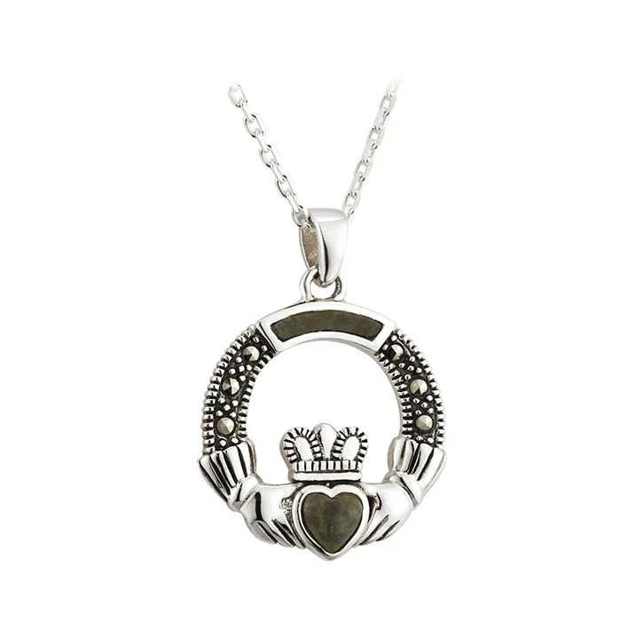 Customized letter necklaces for a personal touch-Connemara Marble Claddagh Pendant