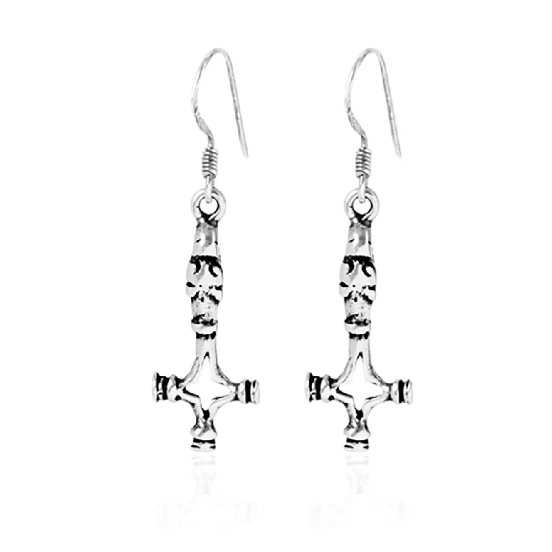 Sterling silver earrings for timeless fashion-Wolf Hammer Earrings, Silver