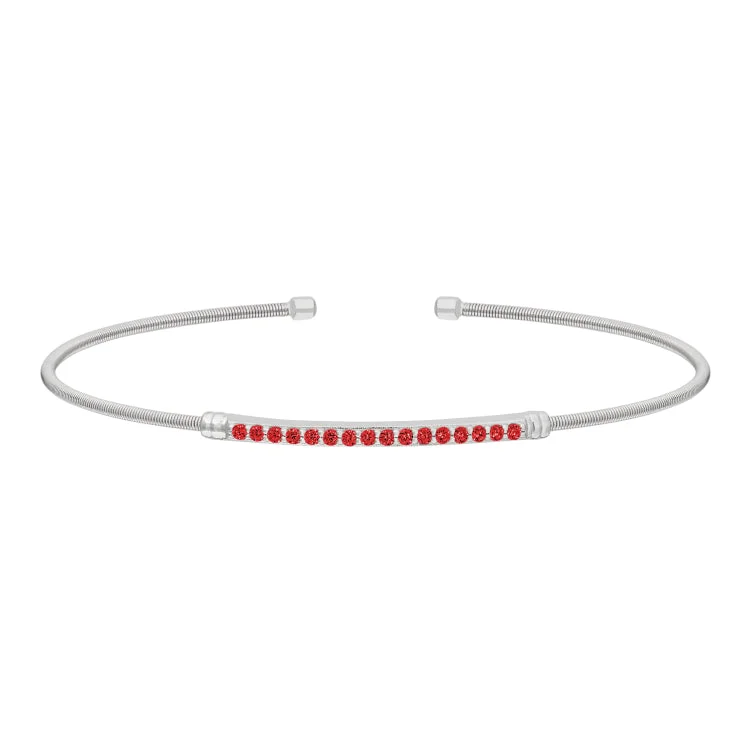 Friendship bracelets with initials for custom style-Rhodium Finish Sterling Silver Cable Cuff Bracelet with Simulated Garnet Birth Gems - January