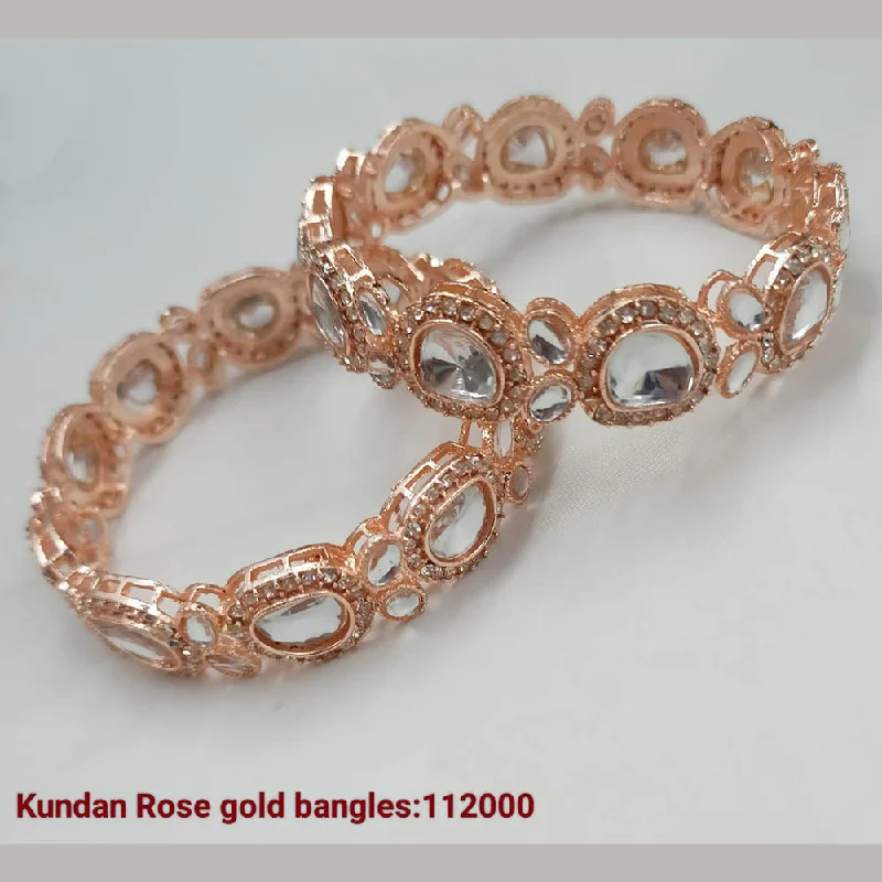 Wedding bangles for brides-Padmavati Bangles Rose Gold Plated Kundan Bangles Set