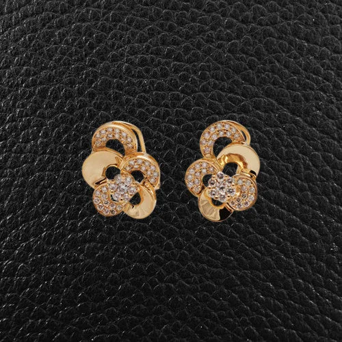 Dangle earrings for a dramatic look-Yellow Gold & Diamond Flower Earrings