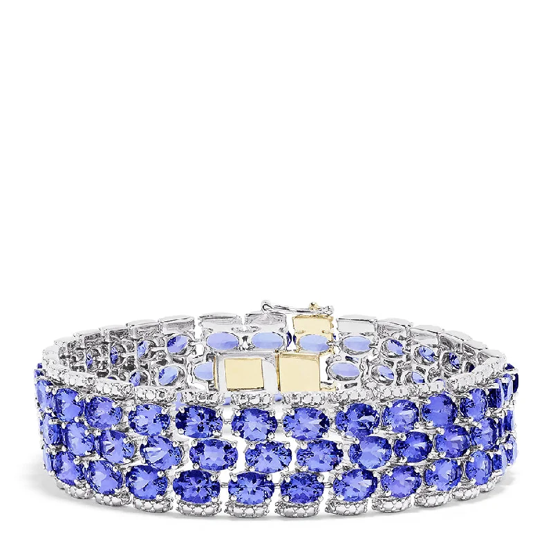 Birthstone bracelets for special occasions-Sterling Silver with 14K Yellow Gold Lock Tanzanite Bracelet, 50.00 TCW