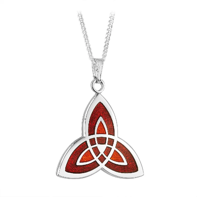 Personalized heart-shaped necklaces for romantic gifts-Rhodium Red Enamel Trinity Knot Pendant