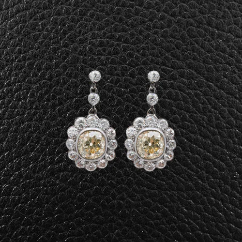 Modern geometric earrings for contemporary looks-Yellow & White Diamond Dangle Earrings