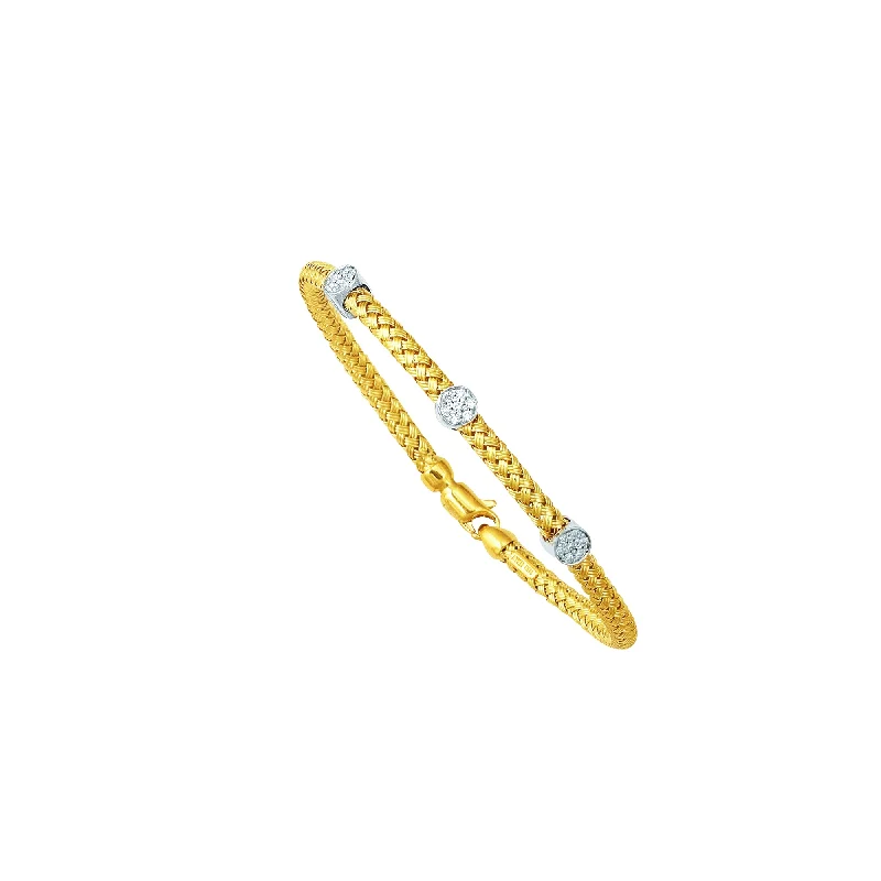 Eco-friendly bracelets for sustainable fashion-14K Gold .21ct Diamond Station Woven Bangle