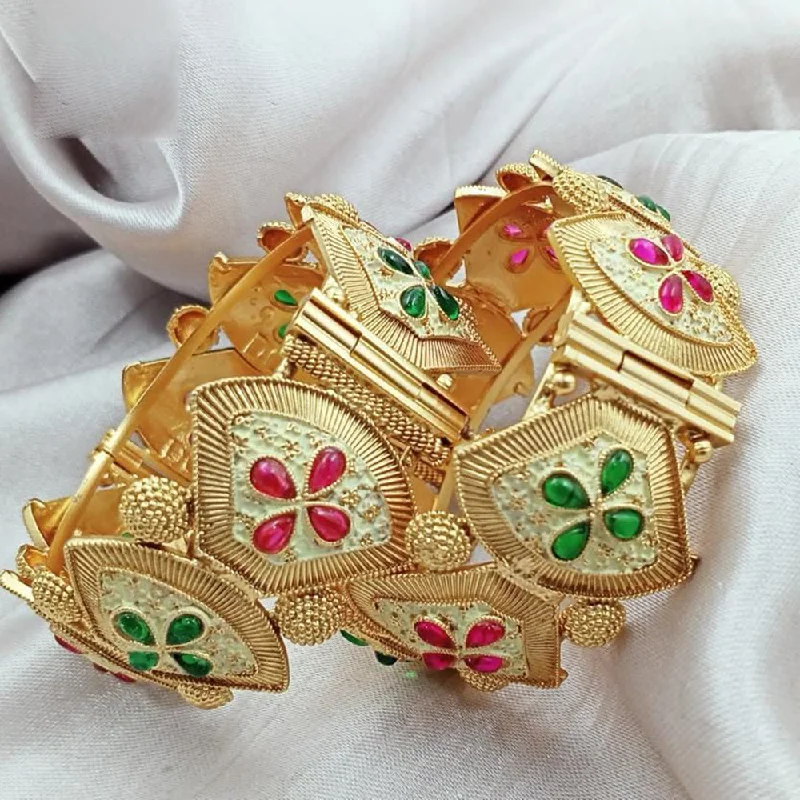 Bangles with gemstones for colorful elegance-Kavita Art Gold Plated Kundan Stone And Meenakari Openable Bangles Set