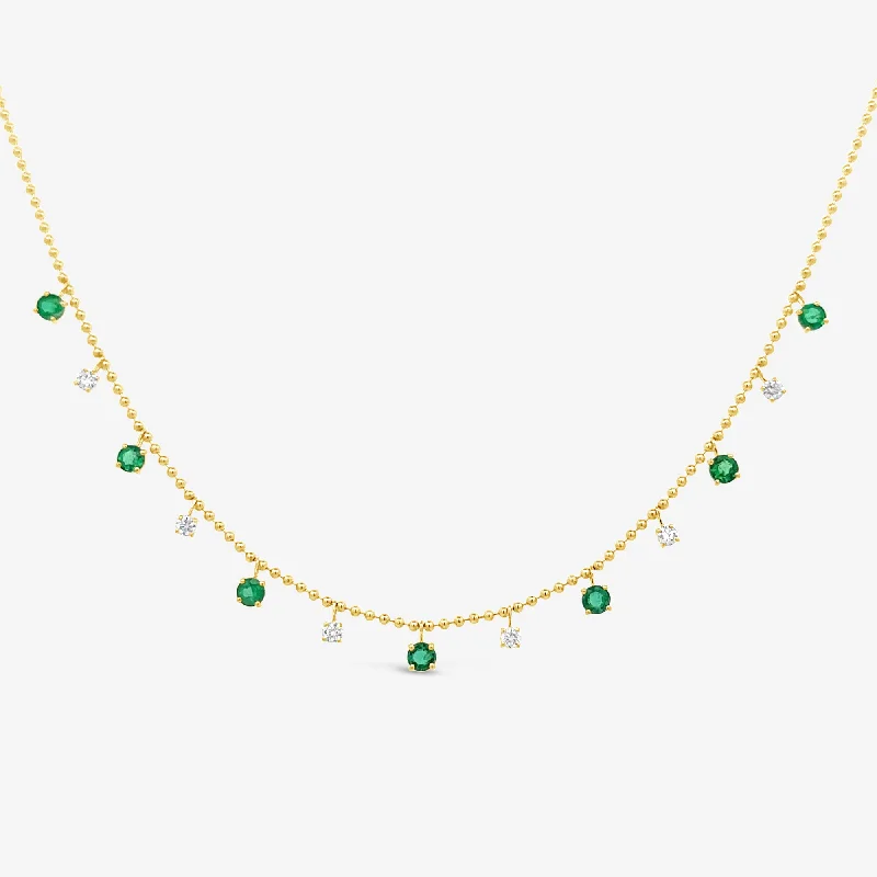 Double-layered necklaces for on-trend fashion-Round Emerald & Diamond Drops Necklace