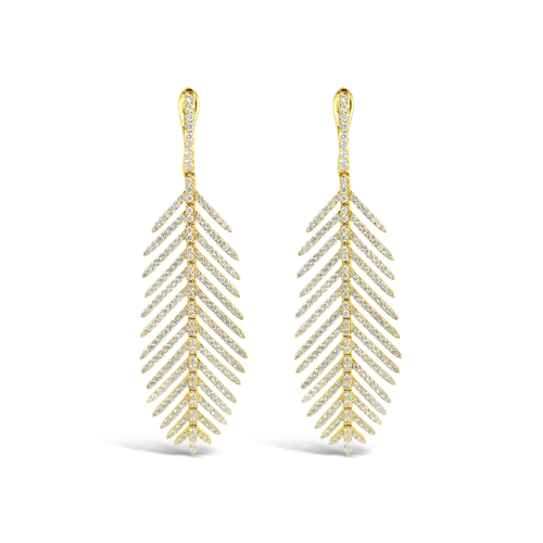 Custom charm earrings for personalized designs-Diamond Feather Dangle Earrings