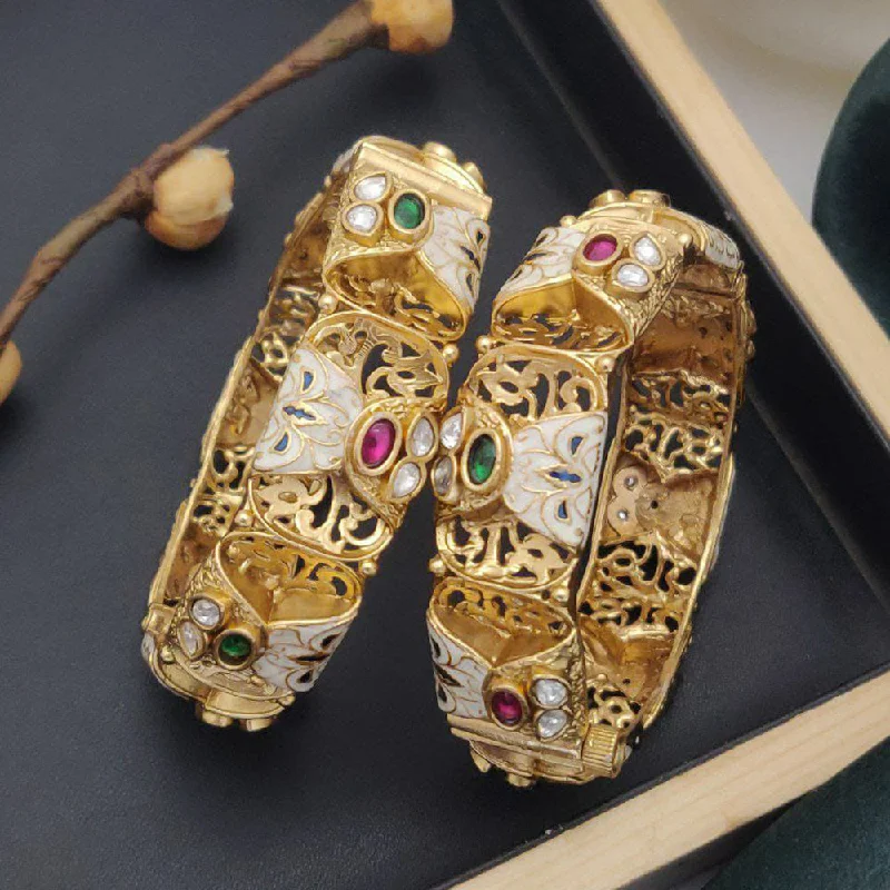 Modern geometric bangles for contemporary style-Akruti Collection Gold Plated Pota Stone And Meenakari Openable Bangle Set