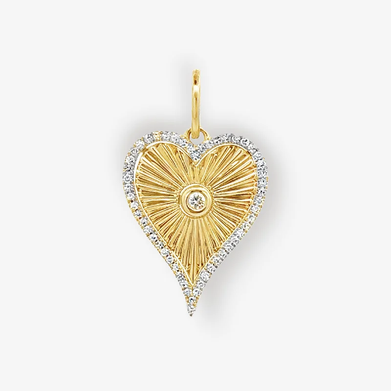 Initial necklaces for personalized jewelry-Fluted Heart Diamond Outline Pendant