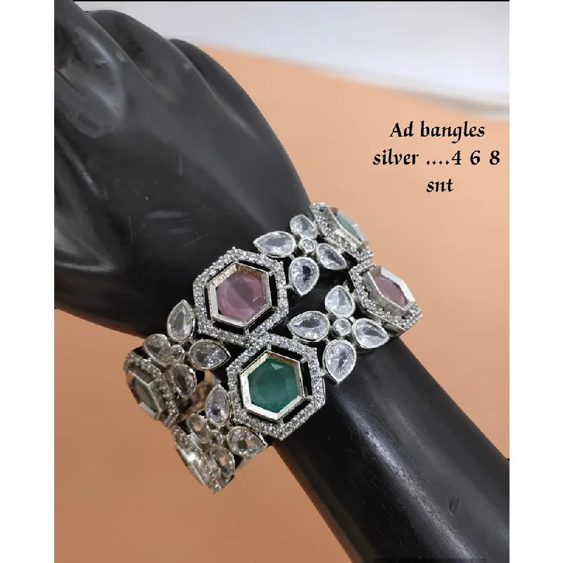 Artisanal bangles for handcrafted elegance-Akruti Collection Silver Plated AD Bangles Set