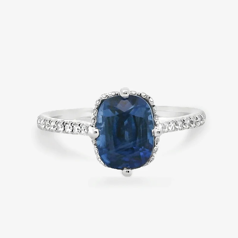 Custom signet rings for personalized style-2.38CT Blue Sapphire & Diamond Ring