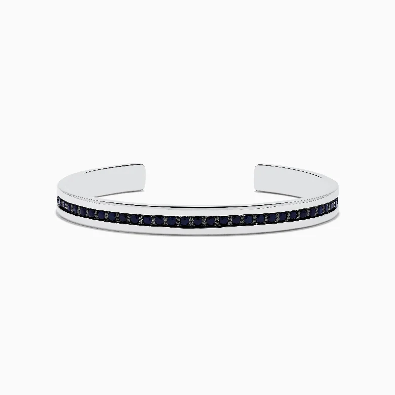 Boho leather wrap bracelets for free-spirited style-Men's 925 Sterling Silver Black Sapphire Cuff Bangle 4.09 TCW