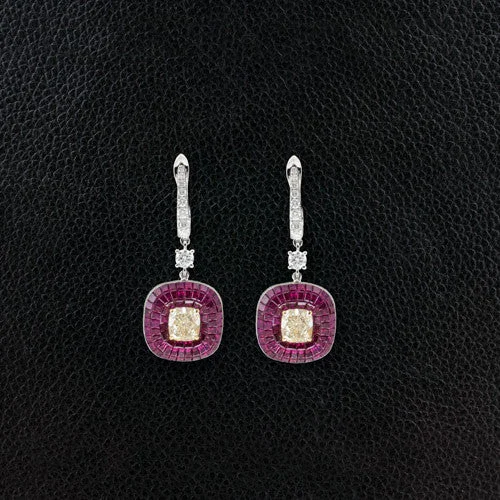 Personalized enamel earrings for custom designs-Ruby & Yellow Diamond Earrings