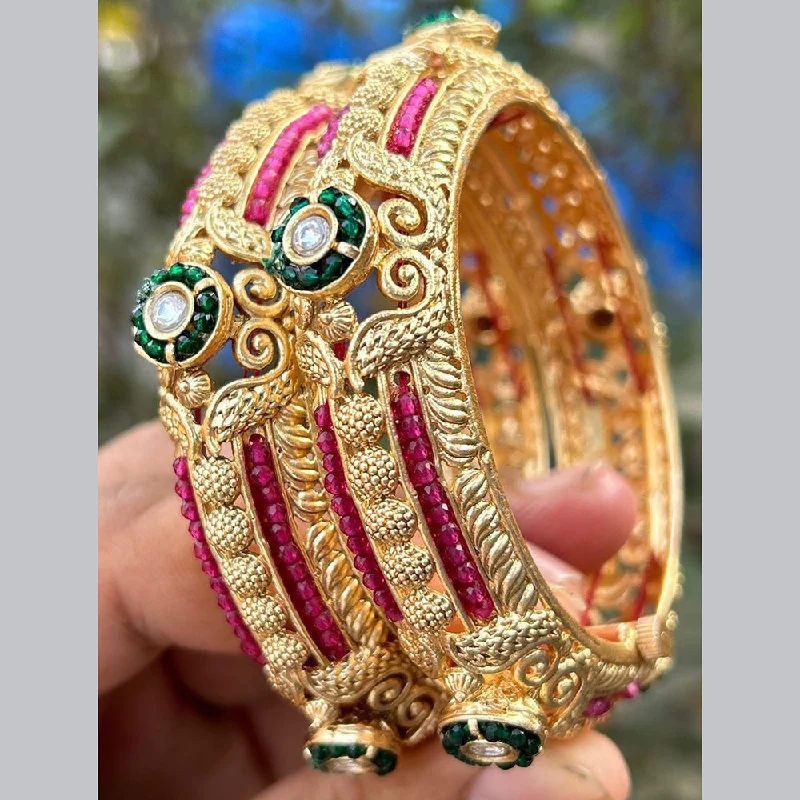 Ethnic-inspired bangles for traditional celebrations-Neetu Art Gold Plated Pota Stone And Pearls Openable Bangles Set