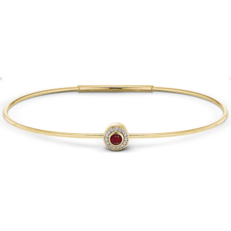 Fitness tracker bracelets for active lifestyles-Gold Finish Finish Sterling Silver Round Simulated Garnet Birth Gem Bracelet with Simulated Diamonds