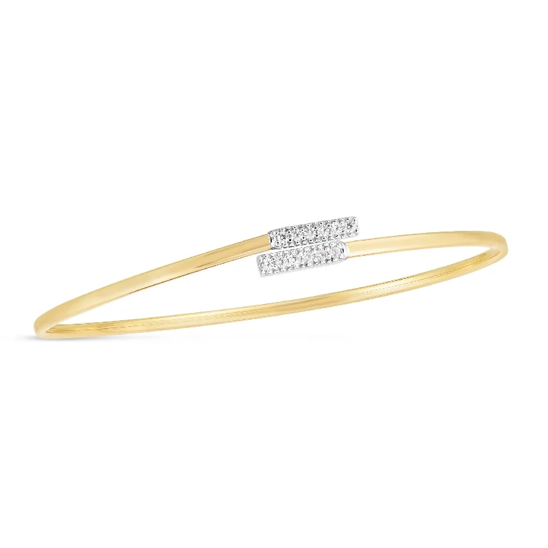 Engraved stainless steel bracelets for durable wear-14K Diamond Bypass Bar Bangle