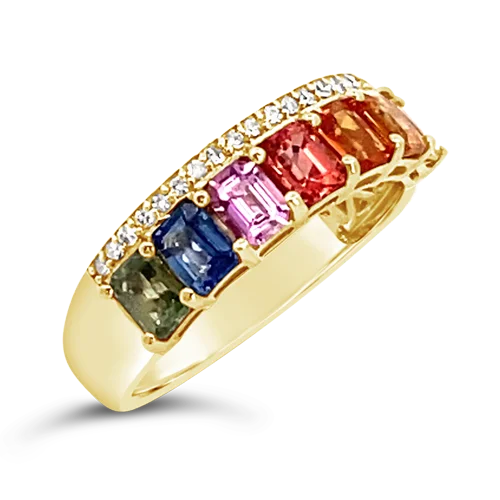 Simple gold rings for timeless appeal-Rainbow Sapphire & Diamond Ring