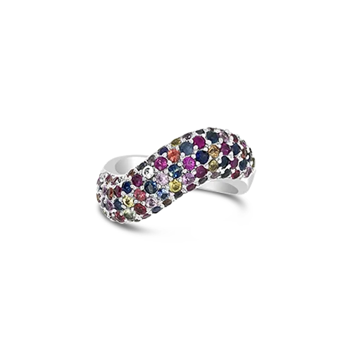 Vintage wedding rings for nostalgic charm-Multi-color Sapphire Wave Ring