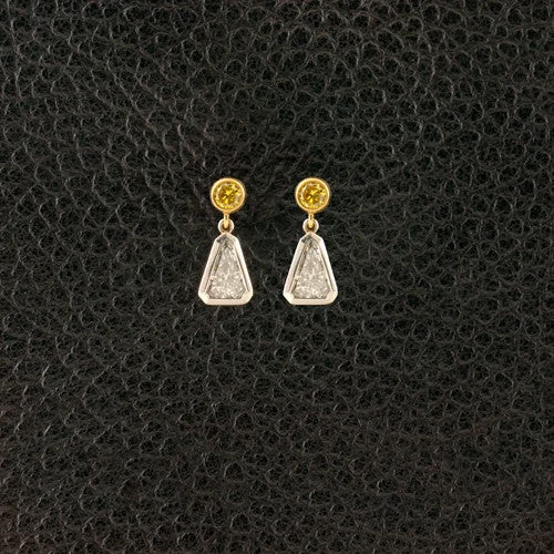 Chunky statement earrings for bold fashion-Yellow & White Diamond Drop Earrings